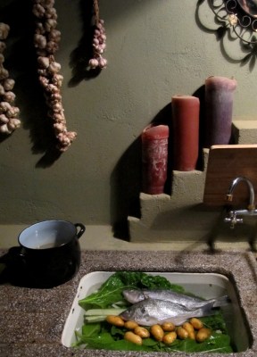 A Garlic House dinner from sea and garden.